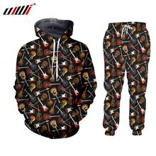 UJWI-Sudadera con capucha 3d para hombre, chándal informal de guitarra artística Rock, conjunto deportivo de 2 piezas, pantalón de Patchwork, moda de otoño 2024 - compra barato