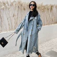 100% Cotton Autumn Denim Coats Women Vintage Solid Mid-length With Sashes Loose Coat Female 2021 Winter Fashion Ladies Trench 2024 - buy cheap