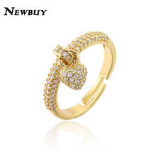 NEWBUY Brand Fashion Gold Color Copper Open Ring Hot Sale CZ Heart Wedding Ring Engagement Jewelry Gift For Women 2024 - buy cheap