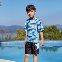 Boys Two Piece Rash Guard Swimsuits Alligator Prints Rash Guard Bathing Suits Sun Protection Swimsuits Beachwear Swim Shirt Cap 2024 - buy cheap