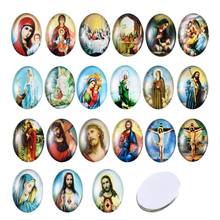 Cristal estampado de Jesús y la Virgen, Jones ovales, Color mezclado, 25x18x6mm 2024 - compra barato