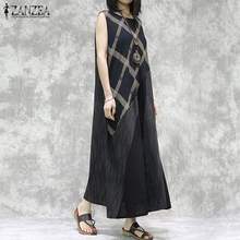 2021 ZANZEA Casual O neck Striped Maxi Vestidos Sarafans Summer Vintage Patchwork Sundress Women Sleeveless Plaid Long Dress 2024 - buy cheap