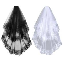 2 Tier Women Girls Halloween Cosplay Wedding Veil Scalloped Floral Lace Trim Double Layer Tulle Mesh Party Costume with Comb 2024 - buy cheap