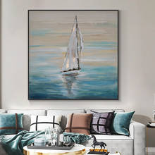 Pintura abstrata sobre o mar azul 100% pintada à mão em tela imagens de arte de parede para decoração da sala de estar 2024 - compre barato
