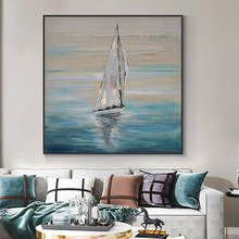 Abstract Sailboat On The Blue Sea Oil Painting 100% Hand Painted On Canvas Decorative Wall Art Pictures For Living Room Decor 2024 - buy cheap