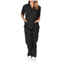 Conjunto de uniforme de enfermera Unisex, camiseta de manga corta con bolsillo y cuello en V, Tops y pantalones, uniforme de trabajo para enfermería, 40 # 2024 - compra barato