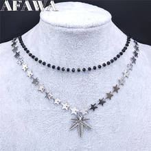 Многослойное ожерелье из нержавеющей стали с черным кристаллом в виде кленового листа, цепи для женщин, ожерелье, подвески, аксессуары в готическом стиле NXS02, 2 шт. 2024 - купить недорого