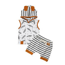 Pudcoco US Stock 2PCS Set Newborn Baby Boy Sleeveless Hooded Vest Tops Striped Shorts Pant Outfits Summer Boys Summer Clothes 2024 - buy cheap