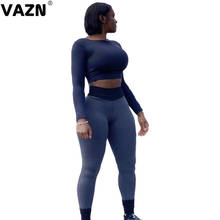VAZN-Conjunto de 2 piezas de pantalones largos ajustados para mujer, Top de alta calidad, Sexy, de manga larga, sólido, cintura alta, sin espalda, 2020 2024 - compra barato