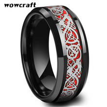 8mm anillos de dragón rojo carburo de tungsteno boda banda para hombres negro Chapado en fibra de carbono incrustación 2024 - compra barato