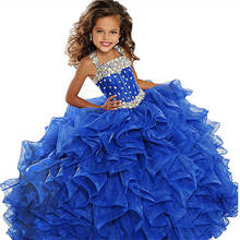 Kids Pageant Dresses Ball Gown Beaded Straps Handmade Pleated Blue Organza Prom Gown Flower Girls Dress for Wedding Party 2024 - buy cheap