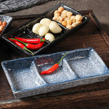 Japanese-style Art Retro Ceramic Three Grid Sauce Dish Home Hotel Hot Pot Cuisine Rectangular Side Dish Three Consecutive Dishes 2024 - compre barato
