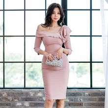 fashion women elegant summer ruffles slim formal dress new arrival sexy club work style simple temperament pencil dress 2024 - buy cheap