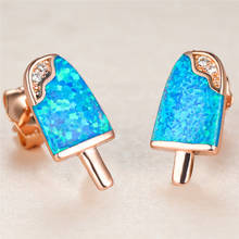 Boho Female Crystal Small Stud Earrings Classic Rose Gold Color Wedding Earrings Trendy Ice Cream Blue Opal Earrings For Women 2024 - buy cheap