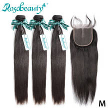 Rosabeauty 3 4 pacotes de cabelo reto com fechamento 8- 30 Polegada cor natural brasileiro remy tecer cabelo humano com fechamento frontal 2024 - compre barato