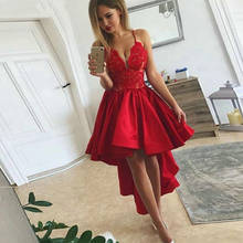 Red Spaghetti Straps Evening Dresses 2021 Front Short Long Back V-Neck Lace Appliques Elegant Satin Party Prom Gowns for Women 2024 - buy cheap