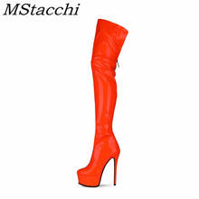 Mstacchi Plush Solid Color Patent Leather Women High Heel Boots Platform Round Toe Sexy Over-the-knee Ladies Shoes Botas Mujer 2024 - buy cheap