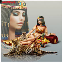 Алмазная живопись 5d Diy, египетская красота, алмазные Стразы Cleopatra, квадратная круглая Алмазная вышивка, мозаика, Леопардовый Декор 2024 - купить недорого