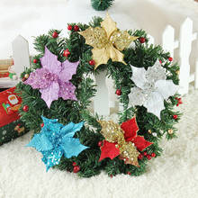 Искусственные цветы для украшения, блестящие Пуансетии, искусственные цветы «сделай сам», домашнее свадебное украшение, Цветочная головка, украшение для рождественской елки 2024 - купить недорого