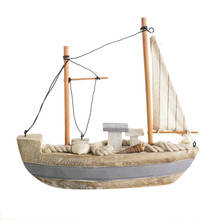Barco Retro mediterráneo de 22cm, accesorios para el hogar, velero hecho a mano de madera pura, adorno americano, decoración de escritorio de pesca 2024 - compra barato