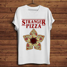 Camiseta divertida de stranger things para hombre, camiseta informal blanca, ropa de calle hipster, demogorgon pizza, nueva 2024 - compra barato