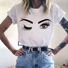 Camiseta feminina estampada gráfica de olhos, camiseta branca, gola redonda, moda verão casual simples 2024 - compre barato