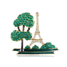 Broche fashion feminino 2019, acessório de joias para meninas, liga verde, torre eiffel, árvore, planta, pino para meninas 2024 - compre barato