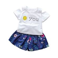 Crianças conjunto de roupas da menina do bebê fruta verão floral t-shirts topos e shorts 2 pçs bonito crianças conjuntos meninas 2024 - compre barato