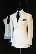 Line White Linen Double Breasted Men Suits For Wedding 3 Pcs Jacket+Pants+Vest Custom Made Prom Groom Party Men Suit Tuxedo 2024 - buy cheap