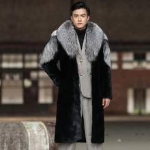 Autumn fur leather coats mens faux mink fur leather jackets men trench coat loose warm long clothes winter thicken black grey 2024 - buy cheap