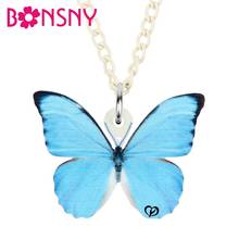 Bonsny Acrylic Cute Blue Morphidae Butterfly Necklace Choker Insect Animal Pendant Jewelry For Women Kids Friend Gift Decoration 2024 - buy cheap