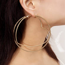 Doreen Box Fashion Large Simple Hanging Hoop Earrings Metal Geometric Gold Heart Ring Earrings Ladies Jewelry Ear Jewelry,1Pair 2024 - buy cheap
