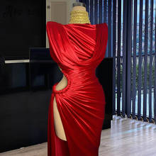 Арабское платье без рукавов с высоким воротом Русалка Красный эластичный вечернее платье Vestido De Formatura длинный халат с длинным рукавом Вечерние платья Высокая Разделение сбоку 2024 - купить недорого