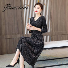 JiuMeiDai 2020 Autumn Women Sexy Long Dress Office Lady Elegant V-Neck Printed Dresses Female Vintage Party Clothing 2024 - buy cheap