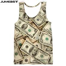 Jumeast homens mulheres 3d colete dinheiro dólar notas streetwear harajuku oversized manga curta esporte pulôver verão tanque topos t 2024 - compre barato