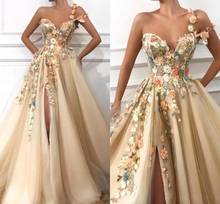 Champagne Satin ALine Prom Dresses Long Sweetheart Hand Made Flowers Plus Size Formal Party Dress Evening Gowns  vestidos 2024 - buy cheap