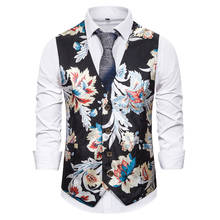 Men's Hipster V Neck Black Floral Dress Vest Tuxedo Vest 2022 Brand Slim Fit Waistcoat Men Party Wedding Groom Prom Gilet Men 2024 - buy cheap