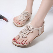 New Women Summer Casual Bohemia Flat Sandals Shoes Woman Flower Flip flop Sweet Beach Sandals Shoes 2024 - buy cheap