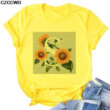 Camiseta de varios tamaños para mujer, remera informal con letras S de girasoles para mujer, Tops Harajuku, ropa de calle, camisetas de cuello redondo a la moda 2024 - compra barato