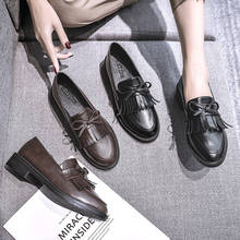 Sapatos de salto grosso com franjas sólidas, mocassim casual confortável para mulheres, estilo retrô, britânico 2024 - compre barato