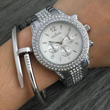 Relojes de plata de lujo para mujer, pulsera de cuarzo de aleación de diamantes de cristal, de acero inoxidable, nuevo 2024 - compra barato