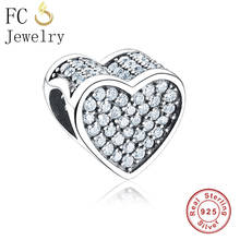 FC Jewelry Fit Original Brand Charms Bracelet 925 Sterling Silver Heart Pave Cubic Zirconia Beads Making Reflexion Berloque DIY 2024 - buy cheap