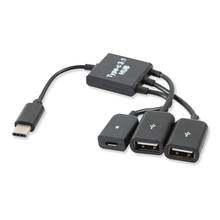 USB 3,1 tipo C macho A 2 USB Dual A 2,0 hembra + micro-usb hembra 3 en 1 OTG HUB 2024 - compra barato