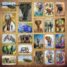 Animais do vintage impressões a óleo elefante posters sinais de metal adesivo parede arte pintura para pub bar sala estar decoração casa YI-105 2024 - compre barato