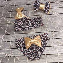 Conjunto de biquíni fofo de leopardo para meninas, 3 peças, roupa de banho casual 2024 - compre barato