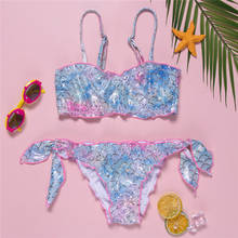 2021 Meihuida Girl’s Cute Two Piece Split Swimsuit Fresh Mermaid Pattern Suspender Tops and Bandage e Shorts Kis Bikinis 2024 - buy cheap