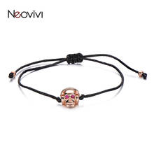 Neovivi Headphones Skull Bead Bracelet Micro Pave Purple Zircon with Red Black String Bracelets Women Jewelry Pulseira Masculina 2024 - buy cheap