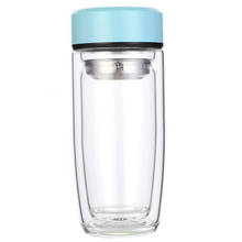 350 мл стеклянная бутылка для воды с двойными стенками, автомобильная стеклянная бутылка с защитой от ожогов, деловая стеклянная бутылка из нержавеющей стали, фильтр для чая, стакан 2024 - купить недорого