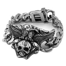 Pulseira de skull eagle para homens, bracelete de aço inoxidável de titânio, joia grande de personalidade, vintage 368b para homens 2024 - compre barato