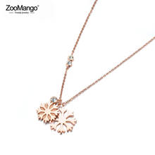 ZooMango Trendy Double Snowflakes & CZ Crystal Pendant Necklaces Jewelry Stainless Steel Choker Necklace For Women Girls ZN18008 2024 - buy cheap